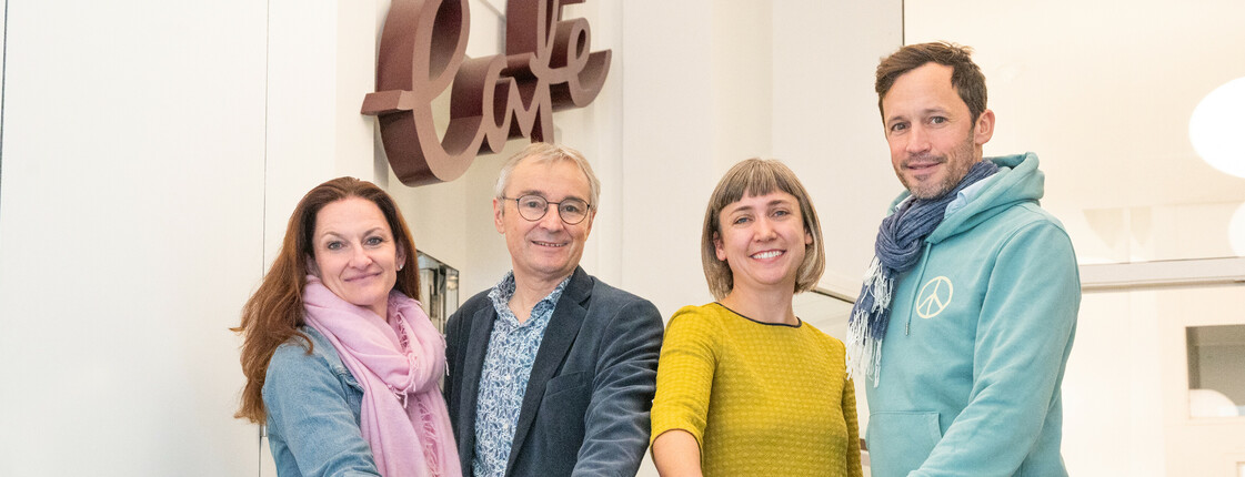 10 Jahre Café Zeitreise Gruppenfoto (v.l.n.r. Ilse Simma-Boyd, Norbert Partl, Caroline Leitner, Klaus Schwertner)